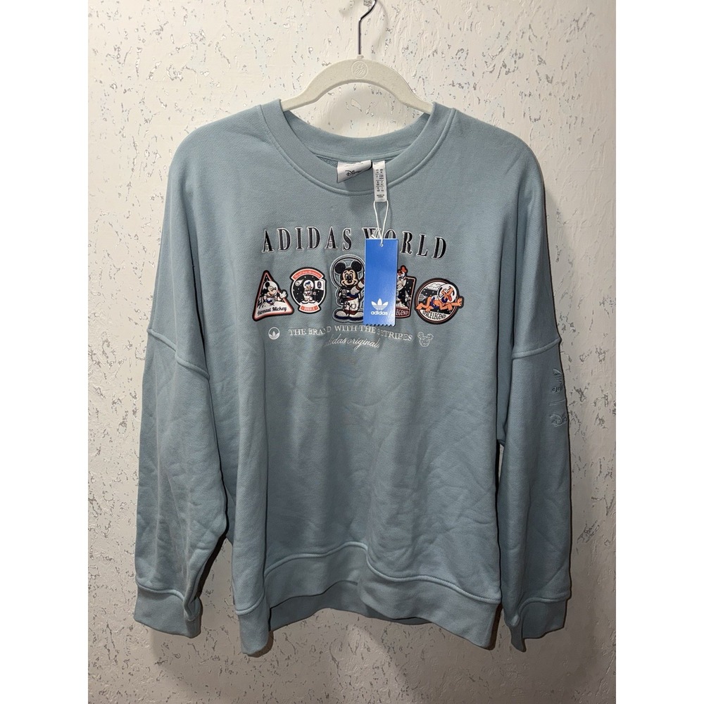 NWT Adidas x World Disney Collaboration Sweatshirt Medium Teal Blue Mickey Mouse